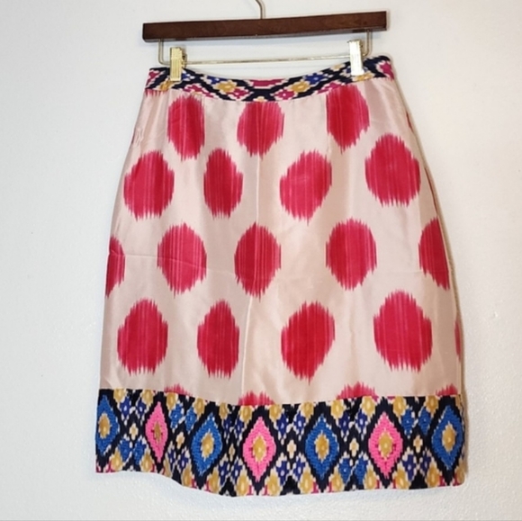 Anthropologie Maeve Silk Ikat Polka Dot Pencil Skirt Professional Bohemian Chic - Picture 1 of 15